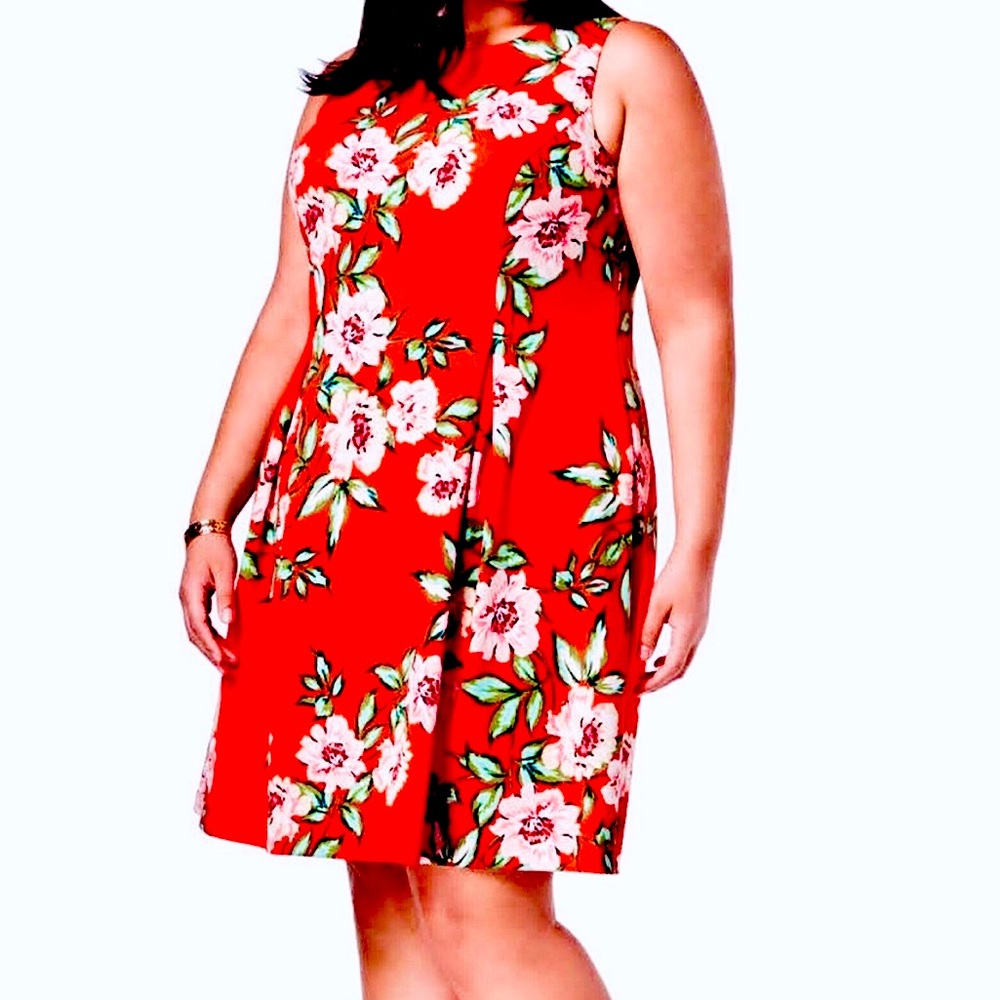 NWT Red Floral A-Line Tea Dress